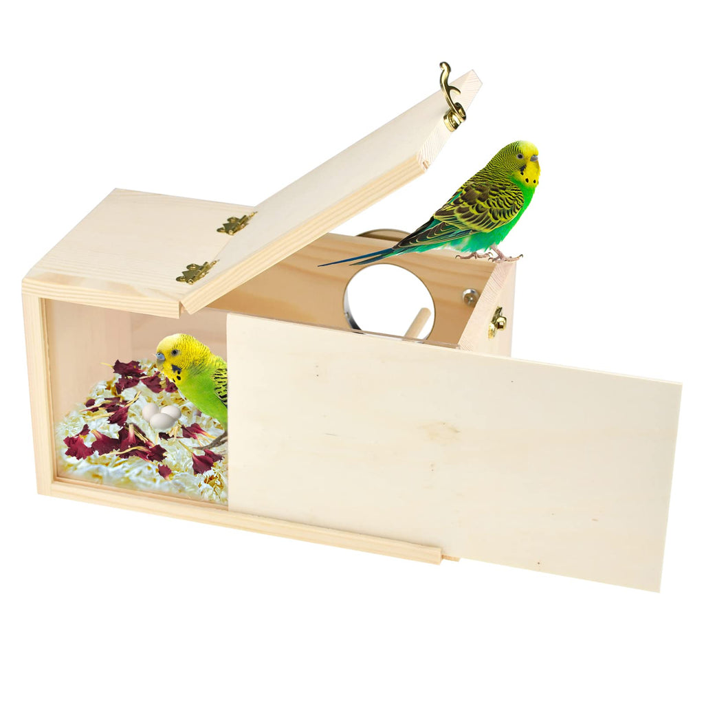 ShuRung Parakeet Nesting Box Cockatiel Nesting Box Bird Nest Bird Breeding Box House Wooden Acrylic Transparent Bird Box with Detachable Wooden Board for Lovebirds Cockatiel Budgie Conure Parrot - BeesActive Australia