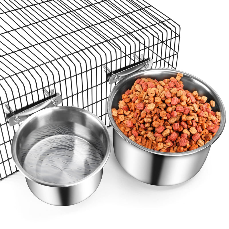 Dog Food & Water Bowl, ShineMe 2 Pack Stainless Steel Hanging Pet Bowl for Dogs and Cats, Non-Slip Metal Feeder for Medium and Large Pets in Cage Crate Kennel (7.1*3.5” & 5.5*3.2”) - BeesActive Australia