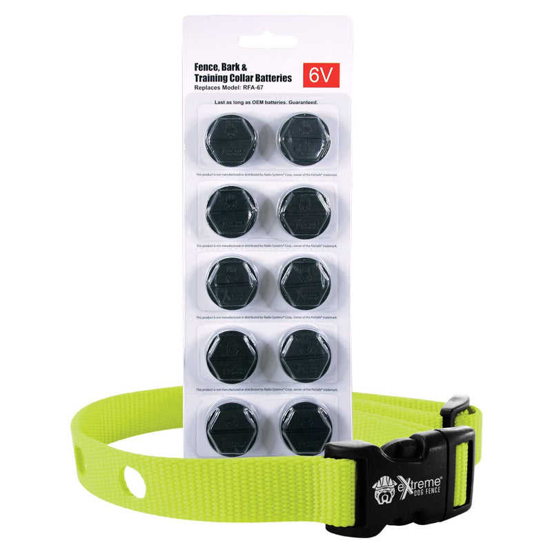 Lime Heavy Duty Nylon Replacement Dog Collar Strap with RFA-67 Batteries - Compatible with Most PetSafe In-Ground and Wireless Fence Receiver Collars (Bundle 2) - BeesActive Australia
