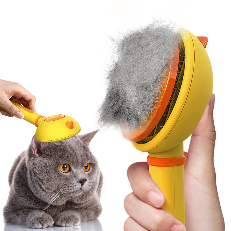 Cat Brush for Shedding,Cat Grooming Brushes for Dogs and Cats,Self-Cleaning Slicker Brush for Long or Short Hair,Pet Hair Brush Cat Comb for Removing Tangled and Loose Hair,Pet Massage-Self Cleaning(Chick) - BeesActive Australia