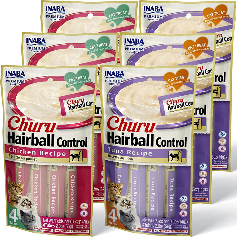 INABA Churu for Cats, Functional, Creamy Lickable Purée Cat Treat for Hairball Control with Taurine & Vitamin E, 0.5 Ounces Each (Variety 6 Pack) (3) Chicken (3) Tuna - BeesActive Australia