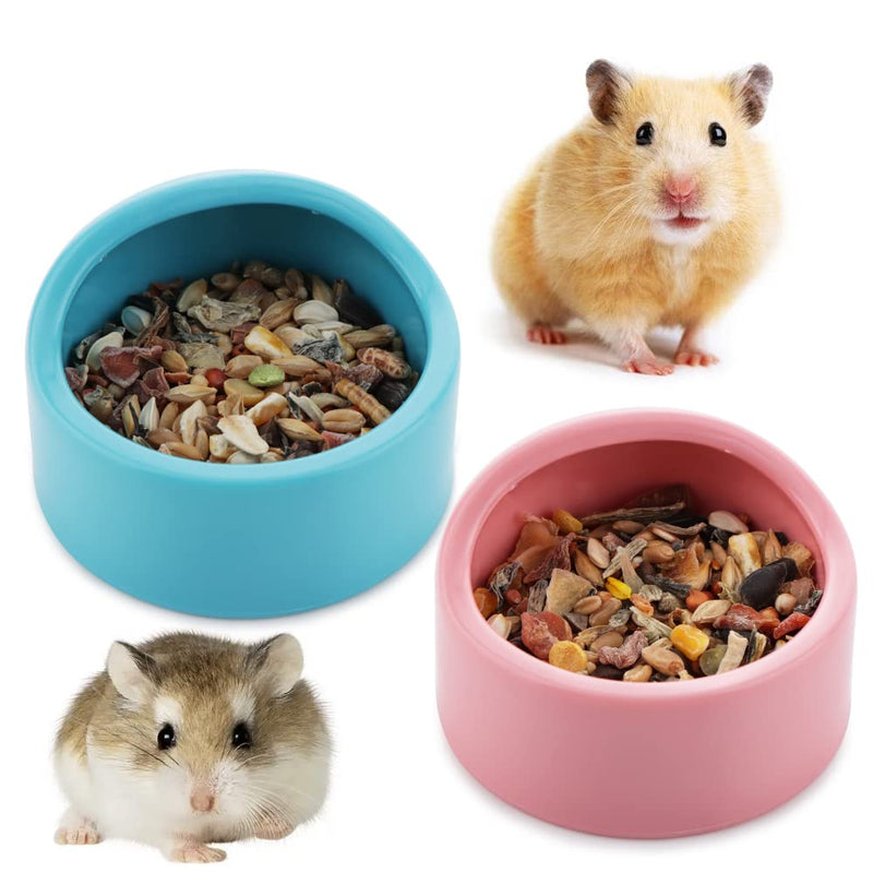 2 Pcs Hamster Bowl Plastic Food Bowl and Water Dish for Hamster Hedgehog Guinea Pig Sugar Glider Rat Gerbil Mice Rodent (Blue and Pink) - BeesActive Australia