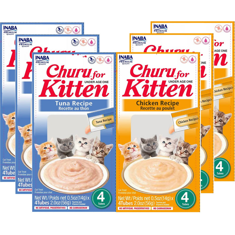 INABA Churu for Kitten, Functional, Creamy Lickable Purée Cat Treat for Kittens with Taurine & Vitamin E, 0.5 Ounces Each (Variety 6 Pack) (3) Chicken (3) Tuna - BeesActive Australia