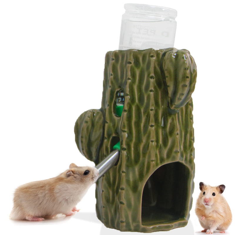 Zhilishu Hamster Water Bottle, 2-in-1 Adjustable Hamster Water Bottle for Glass Tank 80ML Gerbil Water Bottle with Stand, No Drip Ceramic Water Bottle Holder for Dwarf Hamster Mice Rat Dark Green - BeesActive Australia