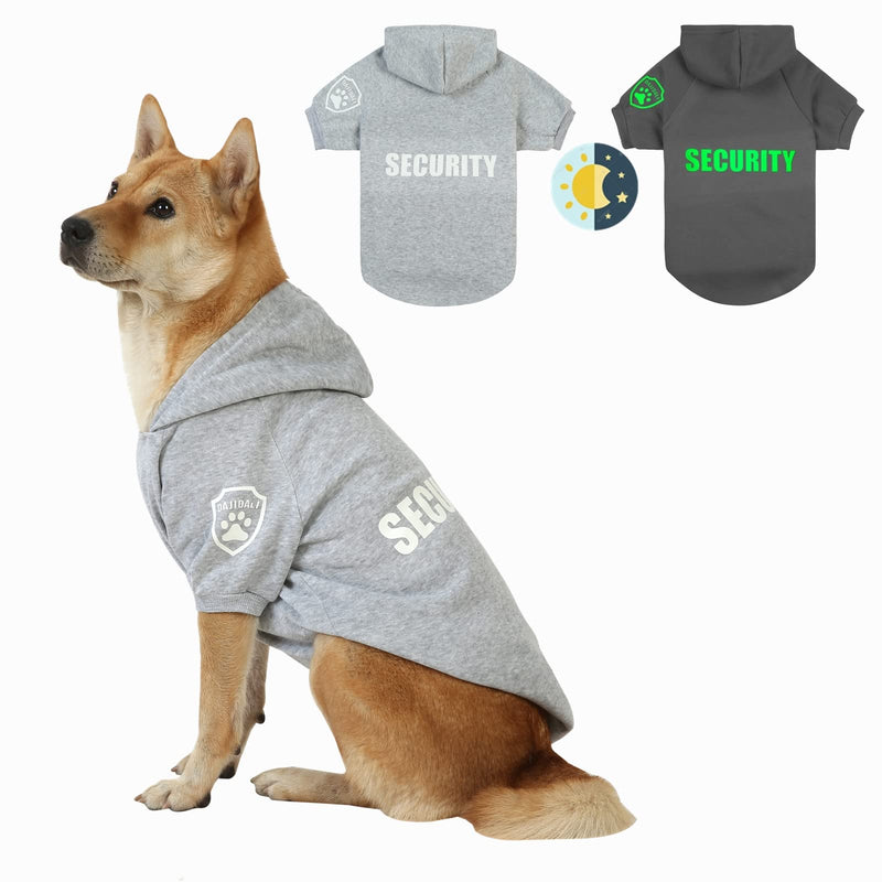 2022 Security Dog Hoodie with Glow-in-The-Dark Prints DAJIDALI Dog Clothes Apparel Winter Sweatshirt Warm Sweater Jacket Coat Hoodie for Small Medium Large Dog Cat 31" Chest Grey - BeesActive Australia