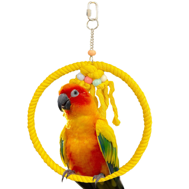 SIMENA Cotton Rope Bird Swing for Bird Cage, Hanging Bird Perch Parrot Toys, Bird Cage Accessories for Medium to Large Birds Including Parakeets, Cockatiels, Conures, etc. (Large (9.5" Yellow) Large 9.5" - BeesActive Australia