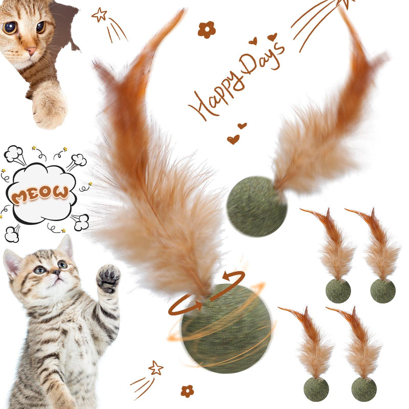6 Pcs Interactive Catnip Toys Kitten Kitty Cat Feather Toy Natural Cat Kicker Toy Compressed Catnip Ball with Peacock Feathers for Relieving Stress Fun and Engaging Play - BeesActive Australia