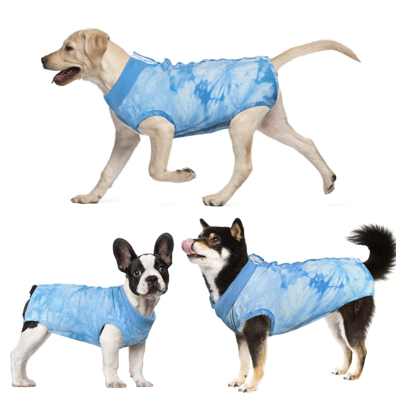 Dog Surgery Recovery Suit, Tie Dye Pet Surgical Suit for Female Dogs, Cone E-Collar Alternatives After Spay Professional Abdominal Wounds Protector, Neuter Dog Anti-Licking Onesie for Small Medium Large Dogs Blue - BeesActive Australia