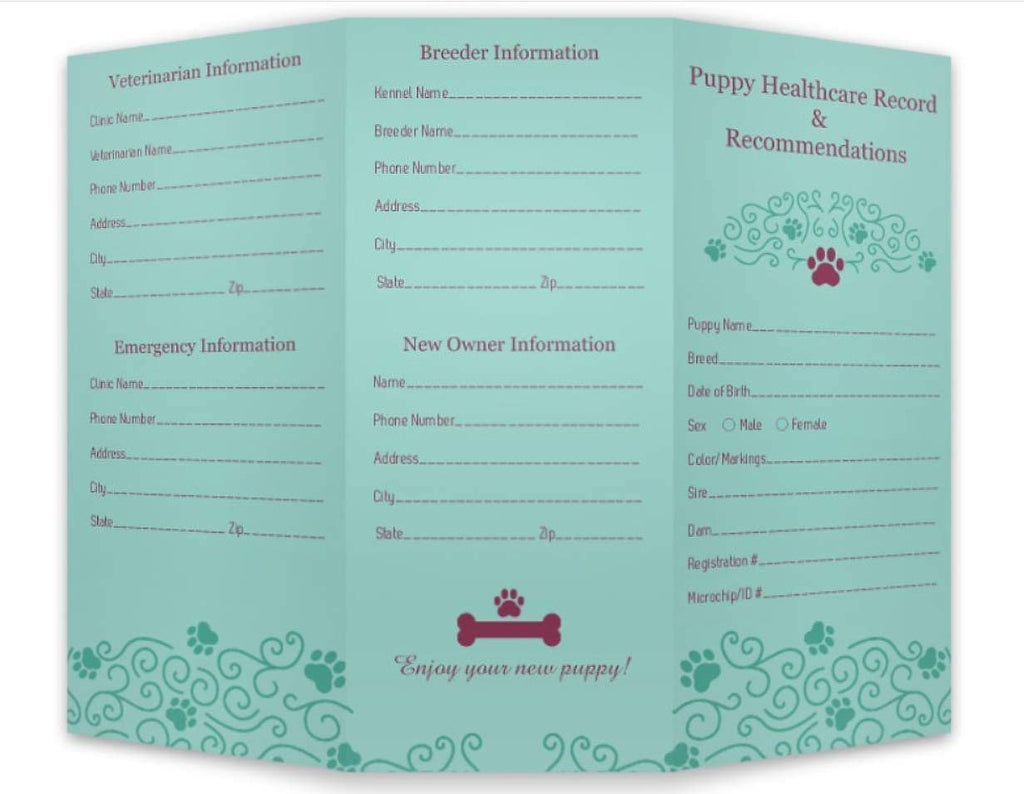 Legacy Canine Health Record - Tri-Fold - Puppy Health Record and Recommendations for New Homes - Dog Healthcare Record for Breeders 25-Pack - BeesActive Australia