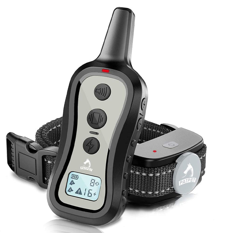 PATPET Dog Training Collar Dog Shock Collar with Remote, 3 Training Modes, Beep, Vibration and Shock, Up to 1000 ft Remote Range, Rainproof for Small Medium Large Dogs Light grey - BeesActive Australia