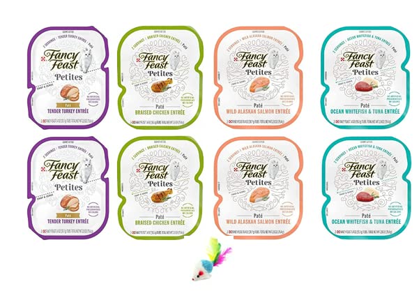 Fancy Feast Petites Bundle 8 Cans in Total(2.8 Oz Each), Variety Flavors cat Food Pate, 2 Tender Turkey,2 Chicken,2 Alaska Salmon , 2 Ocean Whitefish. Plus a Mouse Toy - BeesActive Australia