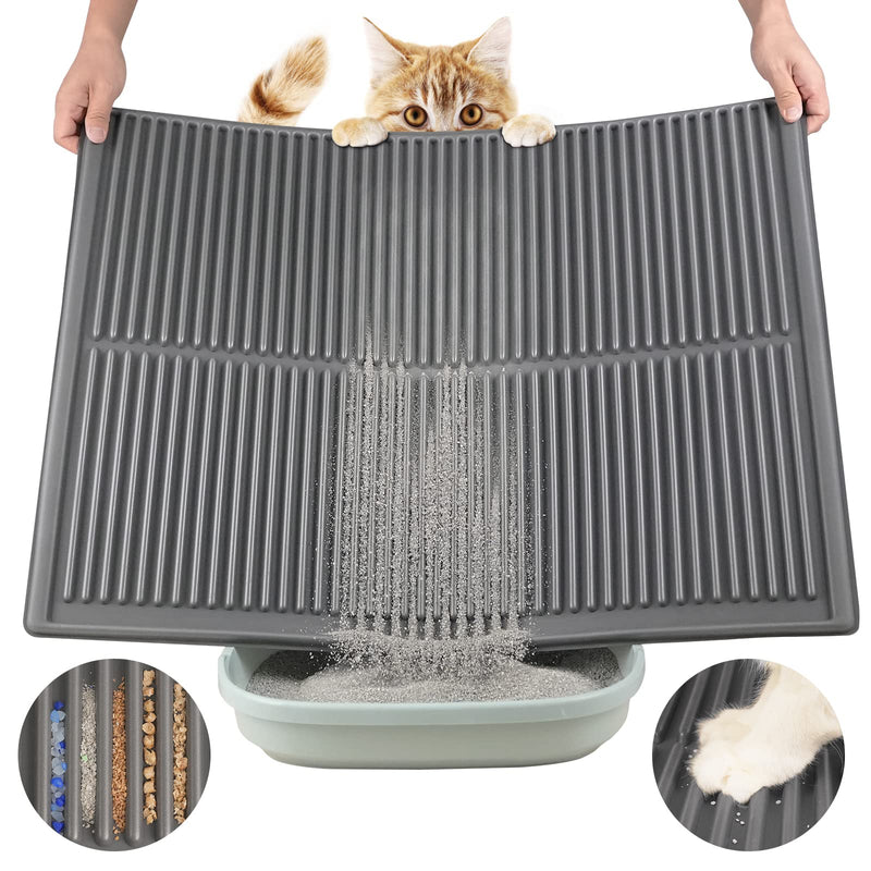 Cat Litter mat for Kitty Litter Box: Cats Litter Trapping mats - Litter pad - Litter Catcher - pet mats for Floor Waterproof - Kitty Litter Rug Trapper - Washable Litter mat XL Large 31x24" Grey - BeesActive Australia