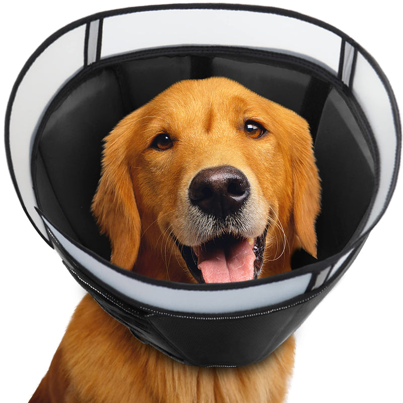 INKZOO Dog Cone Collar for After Surgery, Soft Pet Recovery Collar for Dogs and Cats, Adjustable Cone Collar Protective Collar for Large Medium Small Dogs Wound Healing Black - BeesActive Australia