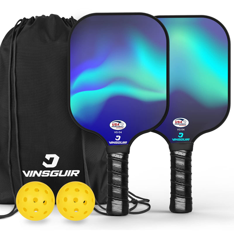 VINSGUIR Pickleball Paddle Set, USAPA Approved Fiberglass Pickleball Set，Pickleball Paddles, Pickleballs, Lightweight Carrying Bag, Pickle Ball Paddle Gifts for Beginners & Pros, Aurora Blue 2 Rackets - BeesActive Australia