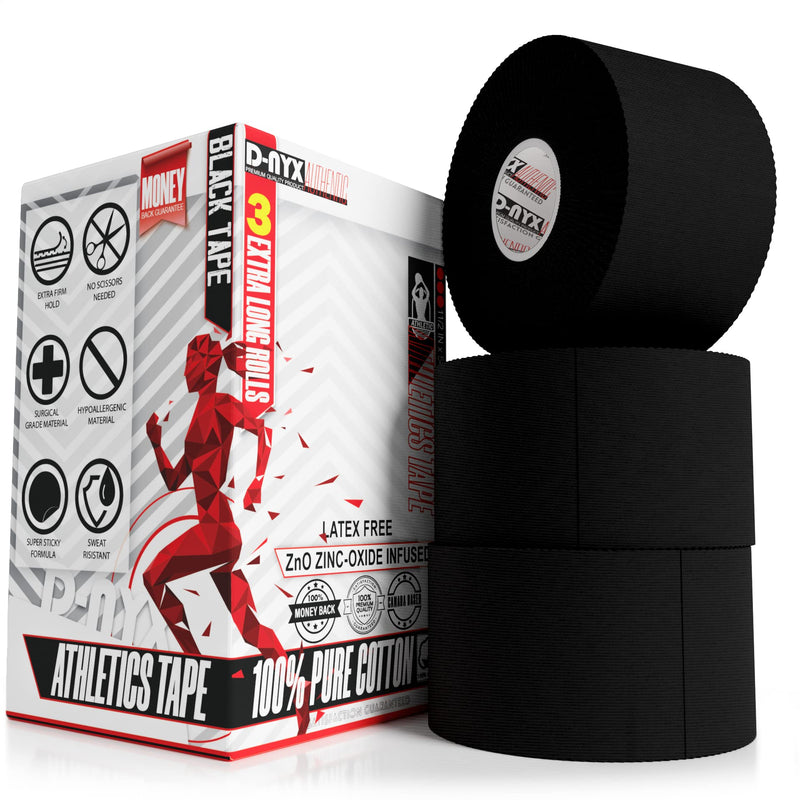 Black Athletic Sports Tape 1.5in x 45ft/Roll EXTRA LONG & Very Strong | NO Sticky Residue Easy Tear Tapes for Athlete & Medical Trainers | First Aid Injury Wrap Best for Fingers Ankles Wrist - BeesActive Australia