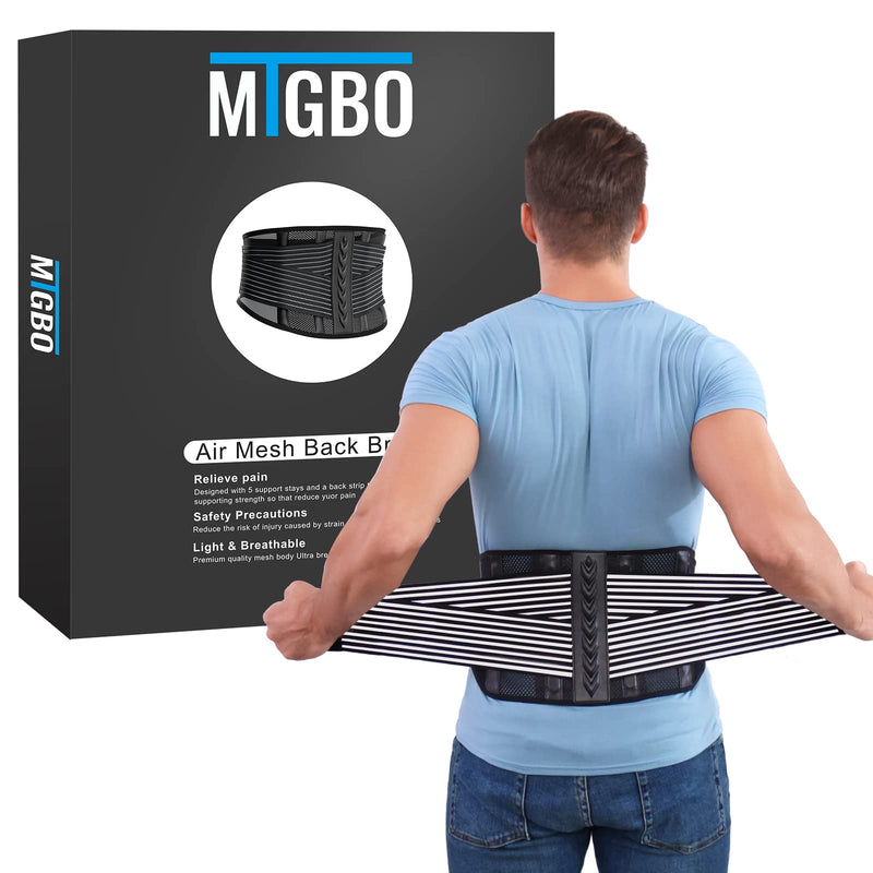 MTGBO Back Brace for Men Lower Back, Back Support Belt with 4 Stainless Steel Support Stays and Breathable Air Mesh for Lower Back Pain Relief, Sedentary, Sciatica, Work, Posture, Lifting(M 31-38") Medium - BeesActive Australia