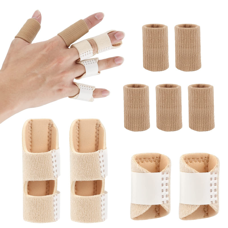 AIEX 4pcs Trigger Finger Splints and 5pcs Finger Sleeves, 2 Sizes Pain Relief Finger Stabilizer Brace Finger Straightener Immobilization Splint for Broken Sprained Swollen Fingers (Skin Color) - BeesActive Australia