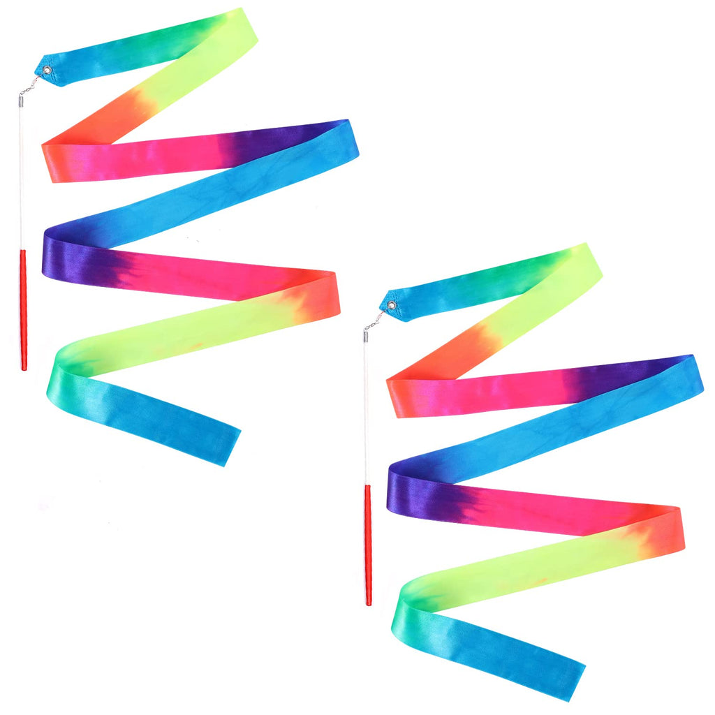 SAVITA 2pcs Rainbow Dance Ribbon Wand, 78.7inch Rhythmic Gymnastics Ribbon Streamer Ladderproof Soft Ribbon Baton Twirling with Stick for Kids Artistic Dancing Training Birthday Party Favors - BeesActive Australia