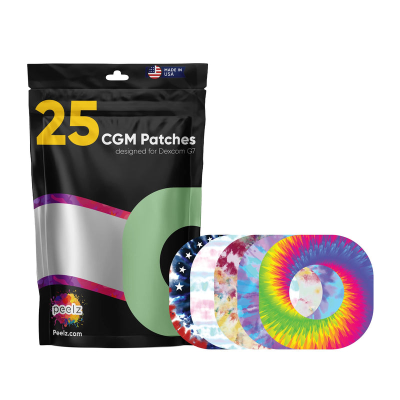 Peelz Dexcom G7 Adhesive Patches 25 Pack - US-Made Waterproof CGM Sensor Patches for 14+ Days - Sensitive Skin Diabetic Patches for Glucose Monitor - Dexcom Stickers - (Tie-dye) TIE-DIE - BeesActive Australia
