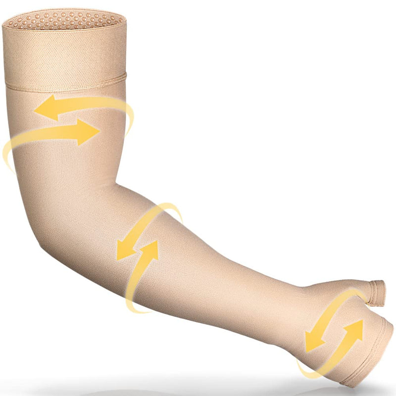 Ailaka Lymphedema Compression Arm Sleeve（Single）with Gauntlet for Men Women - 20-30 mmHg Medical Compression Arm Sleeve Full Arm Support Brace For Pain Relief, Swelling, Edema, Post Surgery Recovery Beige Large（Single） - BeesActive Australia