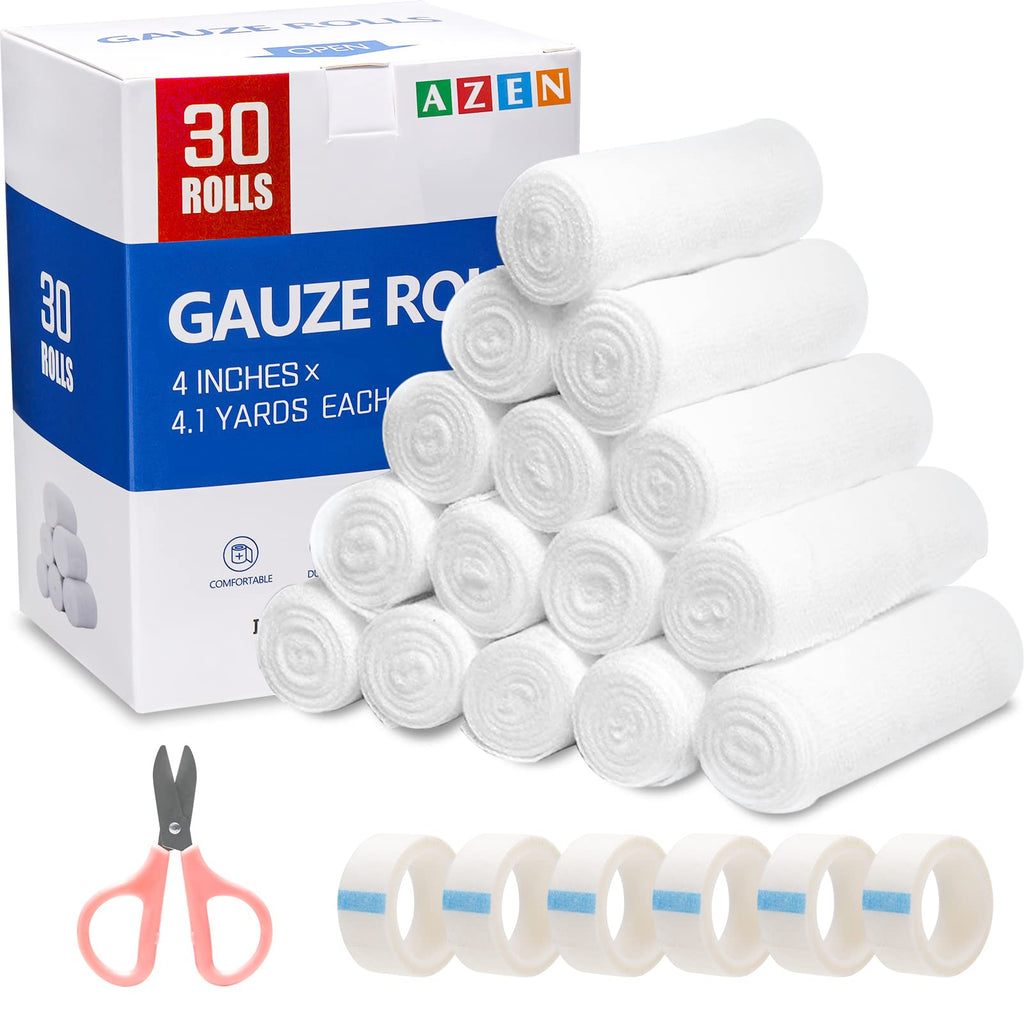 30 Pack Gauze Rolls, 4 in x 4.1 Yards, Premium Rolled Gauze, Gauze Wrap, Gauze Bandage Roll, Medical Supplies Use as First Aid Supplies A-30 - BeesActive Australia