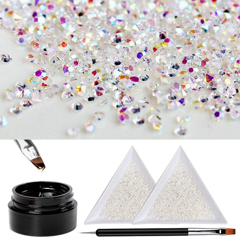 7000 PCS Ultra Mini 1.2mm Caviar Rhinestones Set, Micro AB Rhinestones with Tray Holders/Rhinestone Glue/Nail Art Brush 7000 PCS - BeesActive Australia