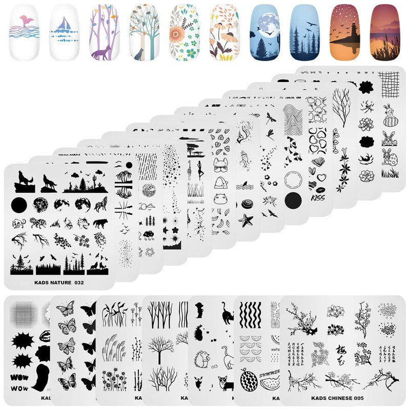 KADS 20pcs Nail Stamp Plates set Nails Art Stamping Plates Leaves Flowers Animal Nail plate Template Image Plate - BeesActive Australia