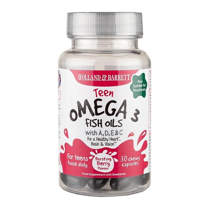 Holland & Barrett Teen Omega 3 Fish Oils with A,D,E & C Bursting Berry Flavour 30 Chewy Capsules - BeesActive Australia