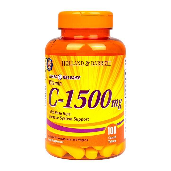 Holland & Barrett Timed Release Vitamin C With Wild Rose Hips 100 Caplets 1500mg - BeesActive Australia