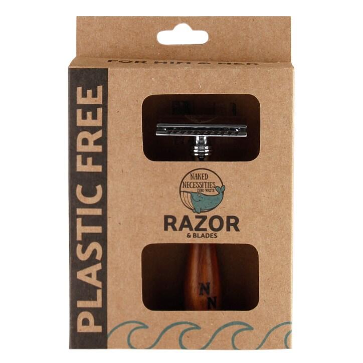 Naked Necessities Brown Wood Razor + 6 blades - BeesActive Australia