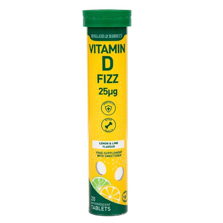 Holland & Barrett Vitamin D3 25ug Lemon and Lime Flavour Effervescent 20 Tablets - BeesActive Australia