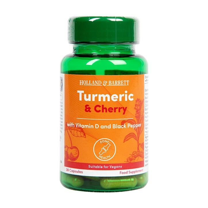 Holland & Barrett Turmeric and Cherry with Vitamin D & Black Pepper 30 Capsules - BeesActive Australia