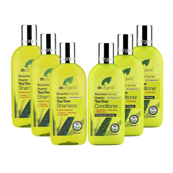 Dr Organic Tea Tree Shampoo & Conditioner Bundle 6 x 265ml - BeesActive Australia