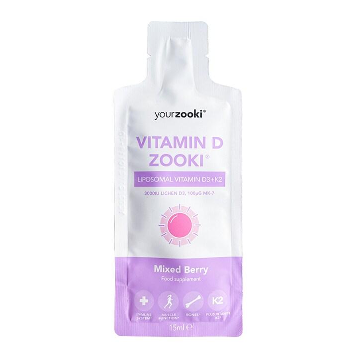 YourZooki Liposomal Vitamin D3 3000IU & K2 100UG Mixed Berry Flavour 15ml Sachet - BeesActive Australia