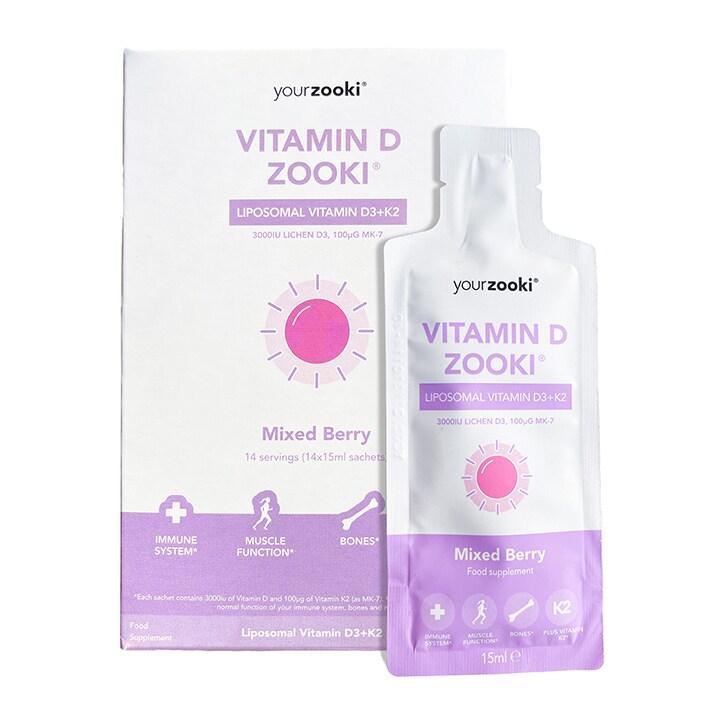 YourZooki Liposomal Vitamin D3 3000IU & K2 100UG Mixed Berry Flavour 15ml Sachets 14 Pack - BeesActive Australia