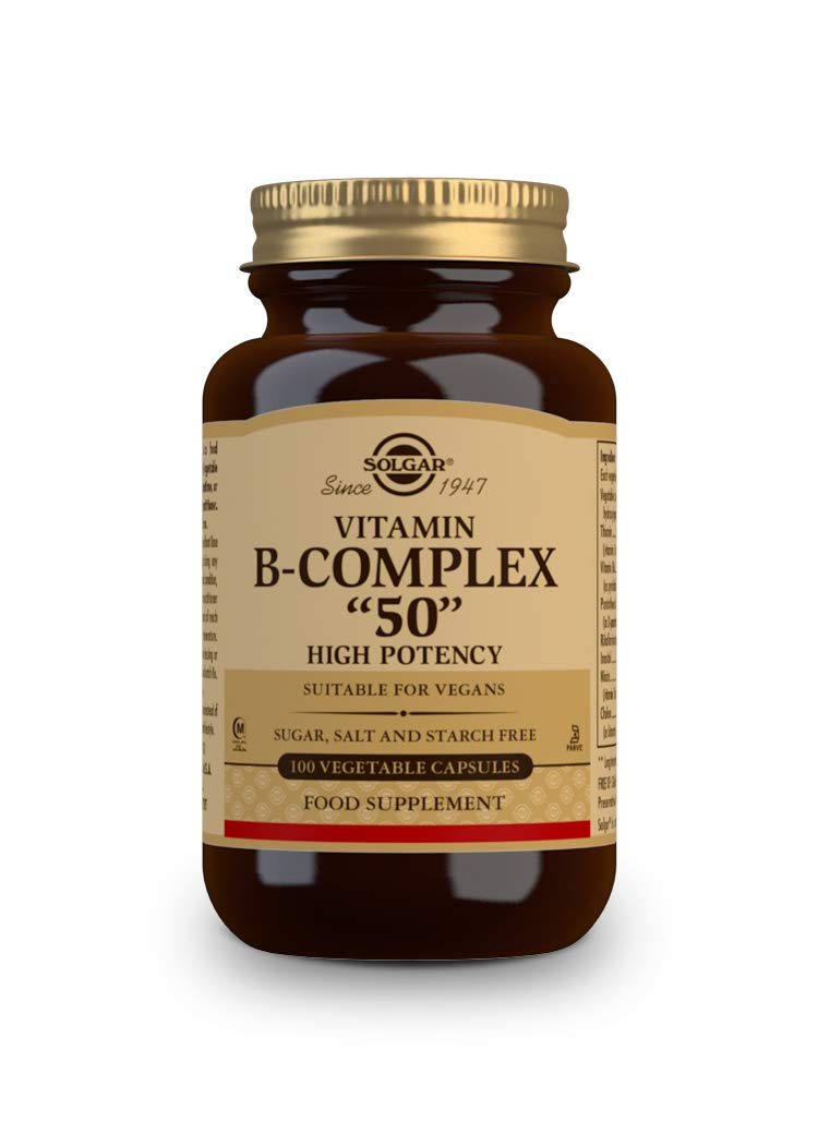 Solgar Vitamin B-Complex ''50'' Vegetable Capsules - Pack of 50 - High Potency Daily Capsule - Supports Mental Performance and Reduces Fatigue - With Thiamine, Riboflavin, Folic Acid - Vegan - BeesActive Australia