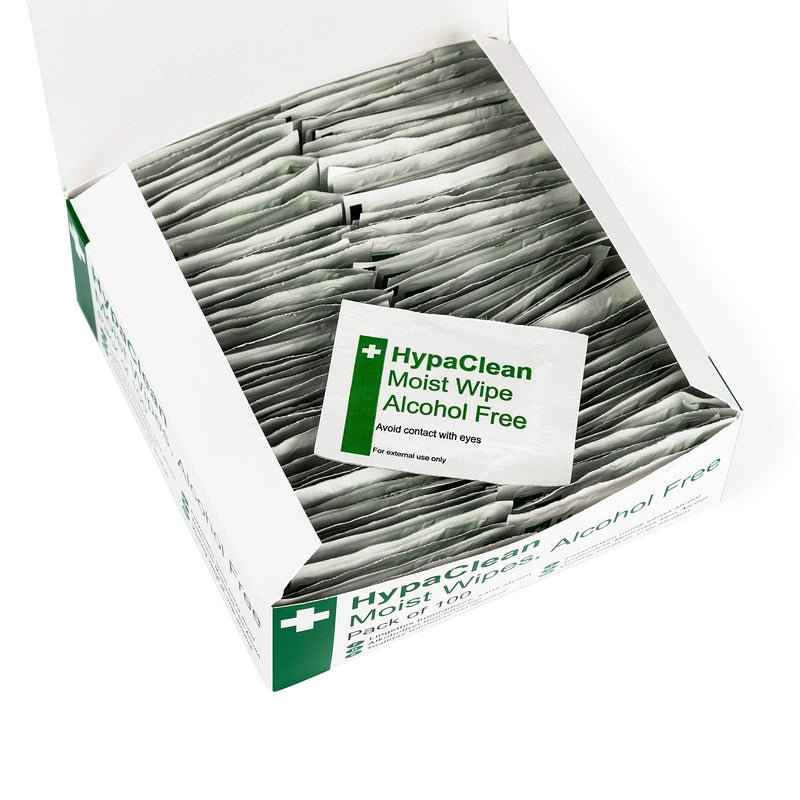 Safety First Aid Group HypaClean Moist Wound Cleansing Wipes, Alcohol Free (Pack of 100) Individually Wrapped Non Sterile - BeesActive Australia