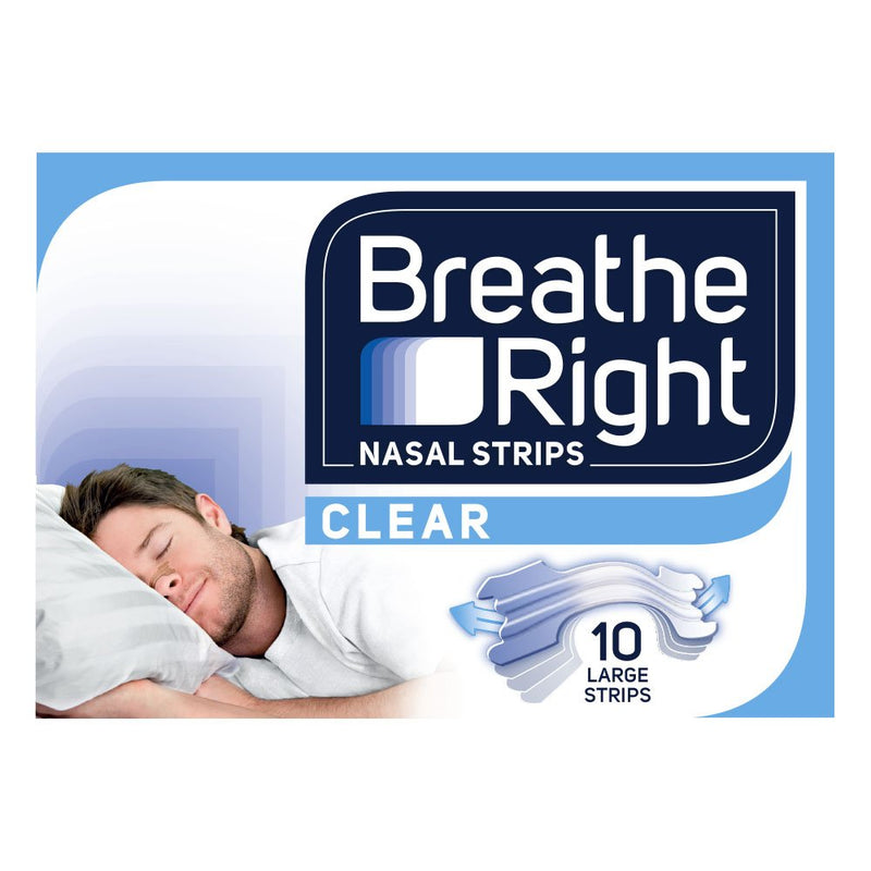 Breathe Right Nasal Strips, Stop Snoring Aids for Men & Women, Large Anti Snore Strips, Clear, Pack of 10 Clear - Large (10 Units) - BeesActive Australia