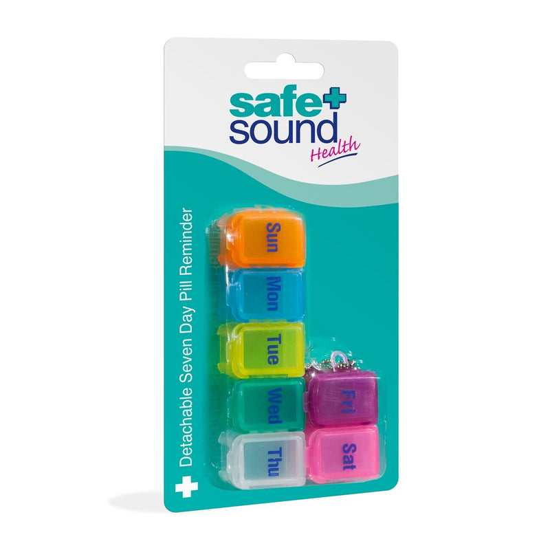 Safe and Sound Small 7 Day Pill Box, Detachable Pocket Sized Compartments, Flip-top Lids, Push-open Catch - BeesActive Australia