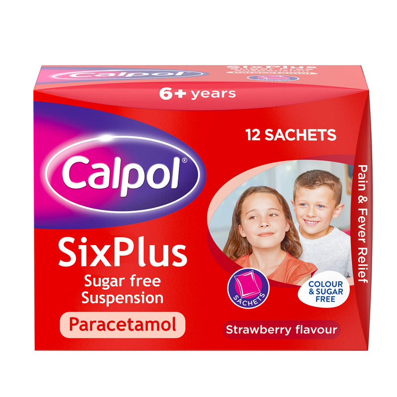 Calpol Six Plus Sugar Free Strawberry Paracetamol Sachets, Pack of 12 Old Packaging - BeesActive Australia