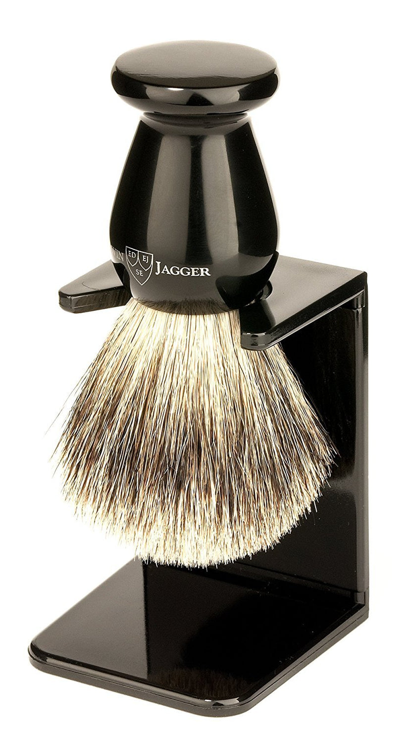 Edwin Jagger Best Badger Hair Shaving Brush with Drip Stand - Medium, Imitation Ebony - BeesActive Australia