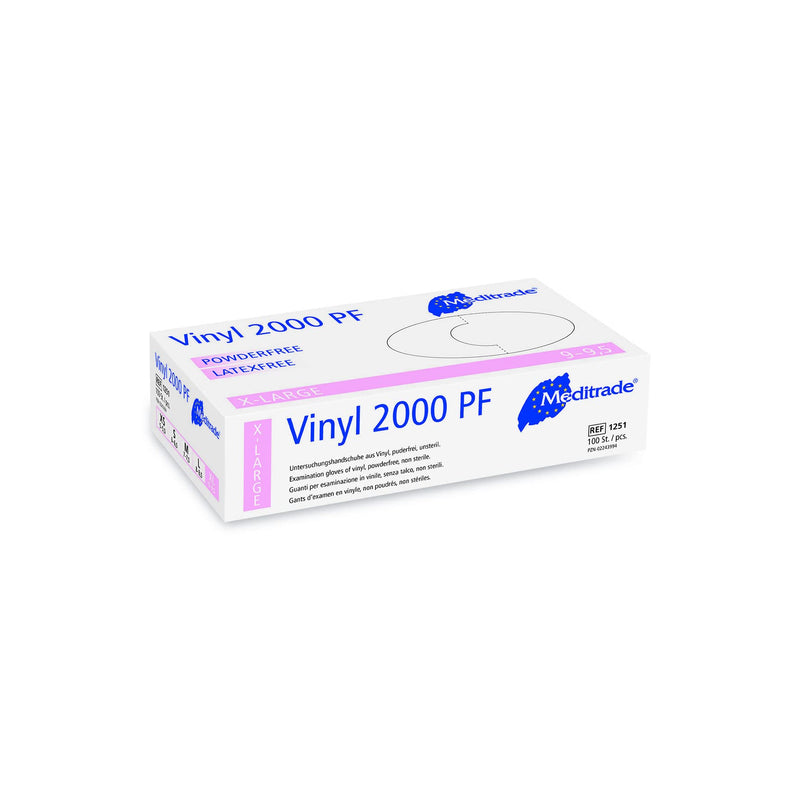 Meditrade | Vinyl 2000 PF, Vinyl Examinaiton Gloves, X-Large, N/S, P/F, Clear, x100 XL - BeesActive Australia