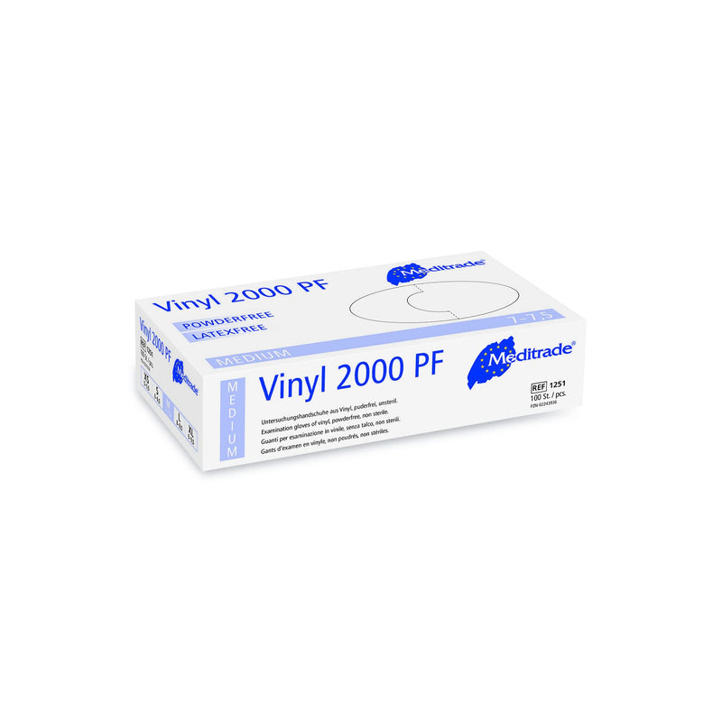 Meditrade | Vinyl 2000 PF, Vinyl Examinaiton Gloves, Medium, N/S, P/F, Clear, x100 - BeesActive Australia