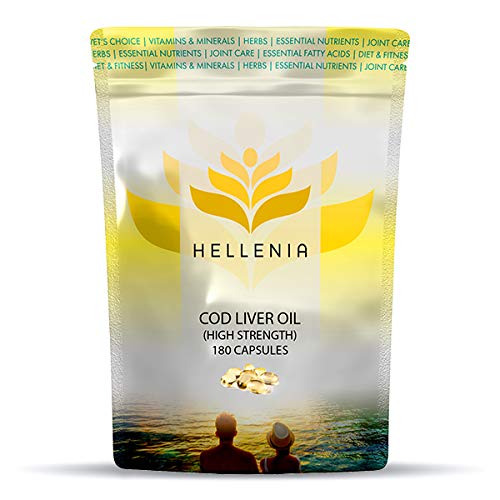Hellenia Cod Liver Oil Capsules High Strength 1000mg | 180 Fish Oil Capsules - 6 Month Supply | Rich Source of Omega 3 Essential Fatty Acids - BeesActive Australia