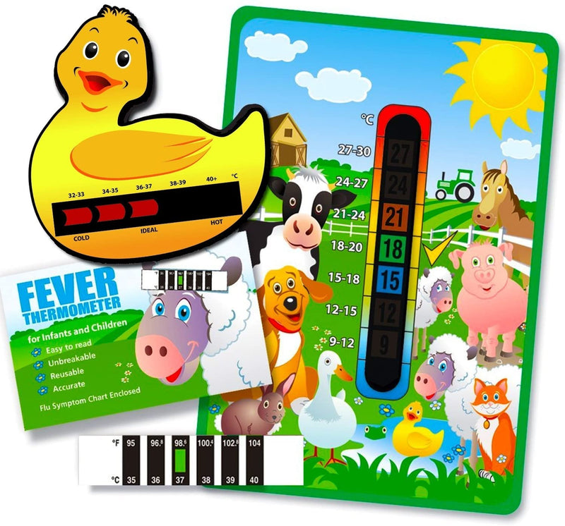 Pack of 'Happy Family' Farm Yard Animals Nursery and Room Thermometer, Duck Bath Thermometer and Forehead Thermometer Fever Pack for Baby/Child - BeesActive Australia