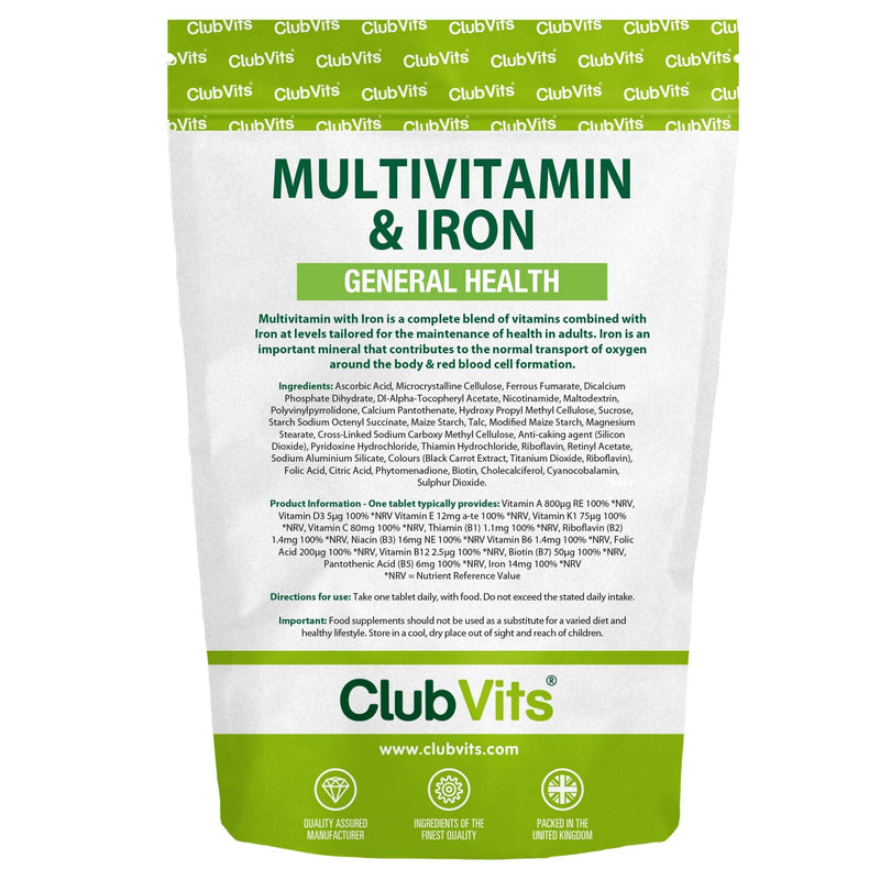 High Strength Multivitamin & Iron - Includes Important Immune Defence with Vitamin C, D & B6 | One-A-Day Easy-Swallow 90 Pack of Tablets by Club Vits - BeesActive Australia