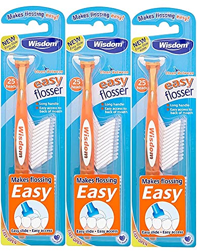 THREE PACKS of Wisdom Easy Floss Daily Flosser (1 Handle + 15 Disposable Flossers) - BeesActive Australia