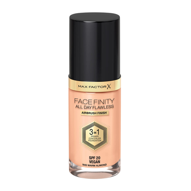 Max Factor Facefinity 3-in-1 All Day Flawless Liquid Foundation, SPF 20 - 45 Warm Almond, 30 ml - BeesActive Australia