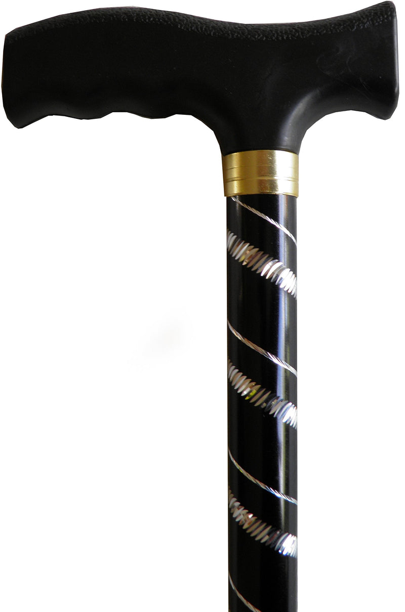 Deluxe Black with Silver Etched Engraved Flecked Stripes Pattern Ladies Adjustable Walking Stick Cane - 23" - 38.5" - BeesActive Australia