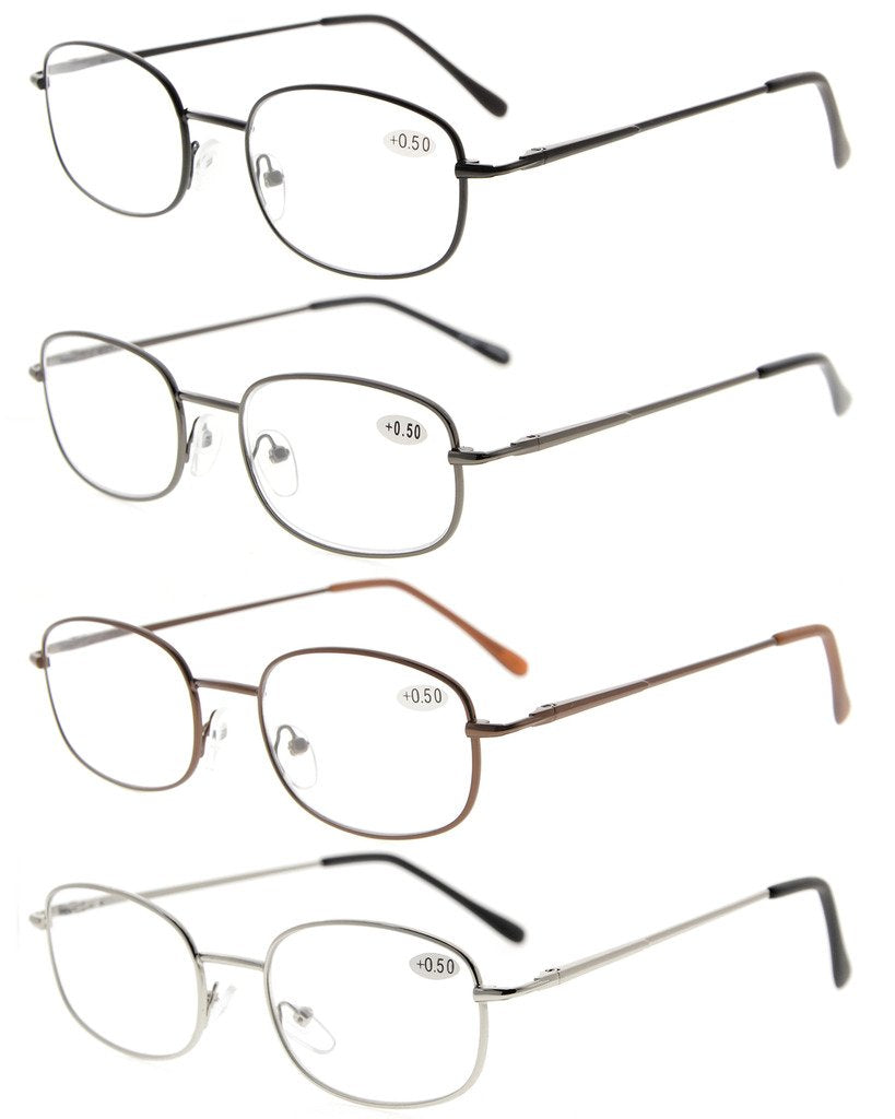 Eyekepper 4 Pairs Reading Glasses Metal Frame Reader Eyeglasses with Spring Hinges for Men Women Reading 4 Pcs Mix 1.0 x - BeesActive Australia